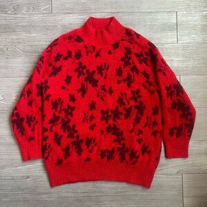 Liz Claiborne Mock Neck Red Floral Knit Acrylic Sweater Winter Size XL